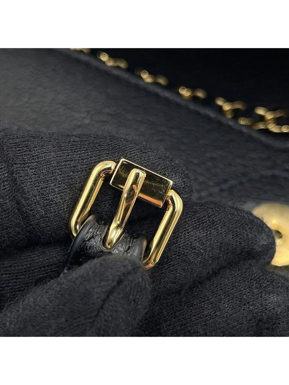 Chanel Chain Shoulder Bag Strap Clutch CC Logo Grained Goat Skin Black